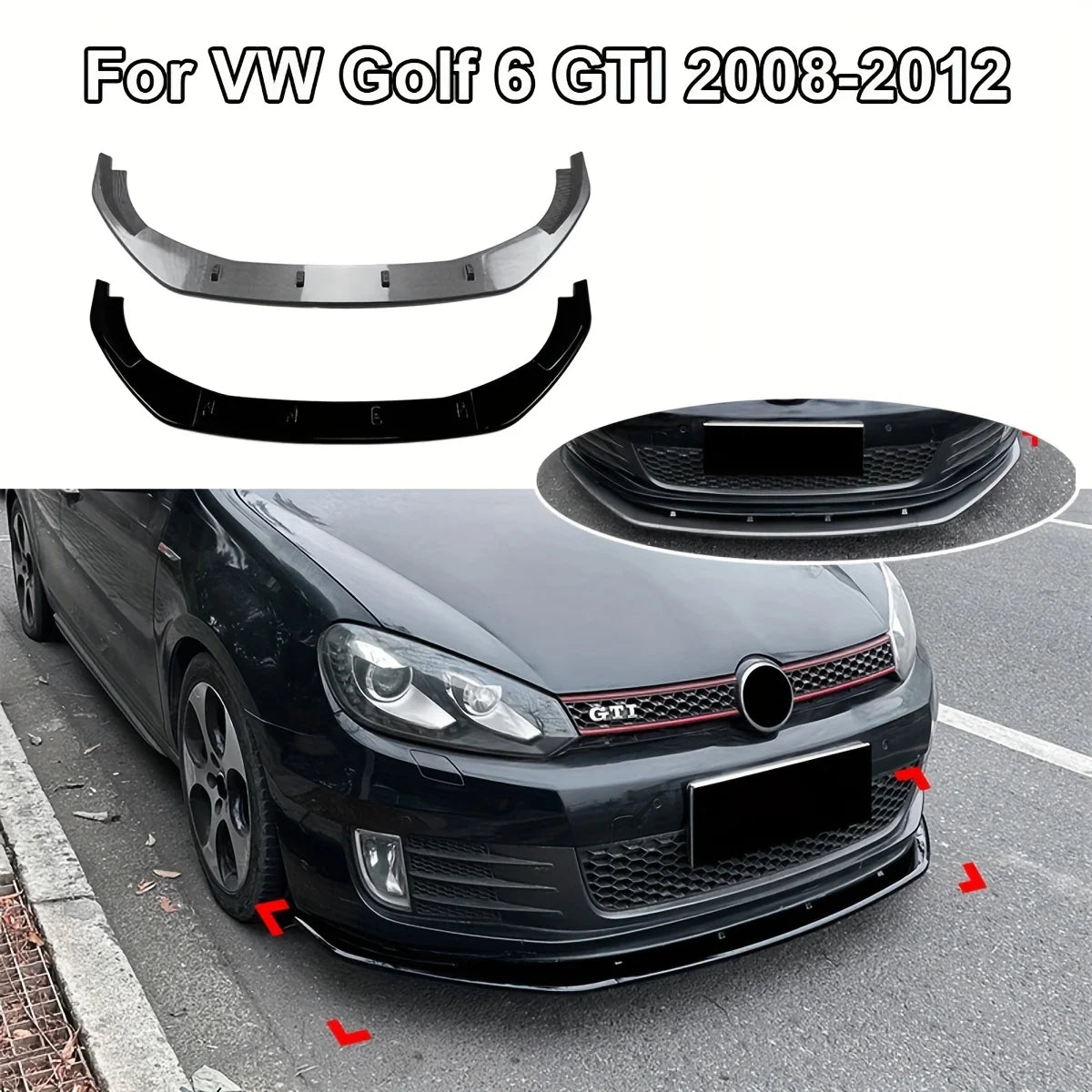 Volkswagen Golf Mk6 GTI Front Bumper Lip Splitter Kit (2008–2012)