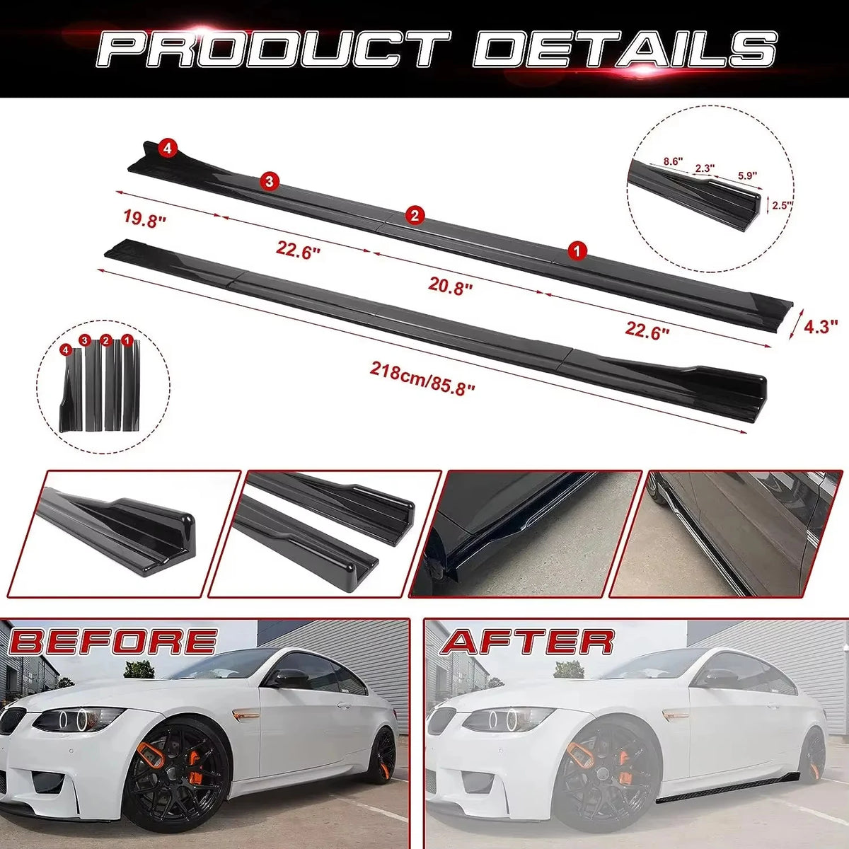 BMW 2.2M Gloss Black Side Skirt Extensions – F10 F20 F30 G01 G20 G30 X3 X5